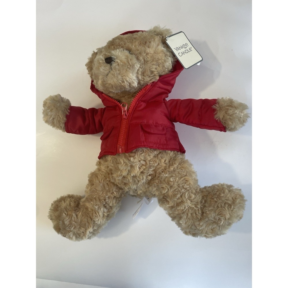 Yankee Candle Teddy Bear Plush 2017 Red Hooded Jacket‎ NWT Embroidered Logo